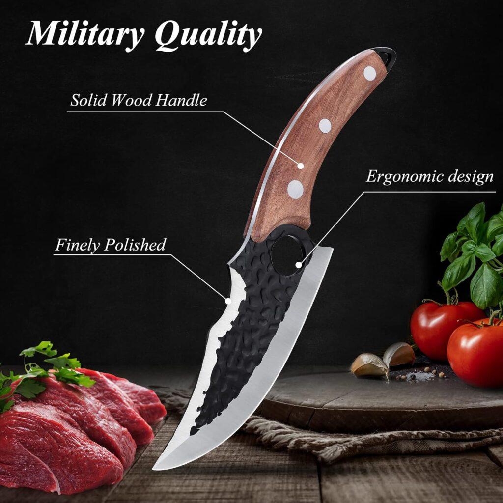Hand Forged Chef Knife,6 Inch Viking Knife Butcher Boning Knife With Leather Sheath,Handmade Japanese Steel Kitchen Chef Knife,Meat Vegetable Cutting Knife ,Caveman Knife for CampingOutdoor (brown)