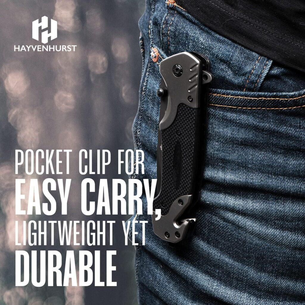 Hayvenhurst Tactical - Folding Knife - EDC Knife - Pocket Knife For Men With Pointed Stainless Steel Blade and Aluminium Handle - Everyday Carry Knife With Pocketclip, Bottle Opener Hayvenhurst Tactical - Folding Knife - EDC Knife - Pocket Knife For Men With Pointed Stainless Steel Blade and Aluminium Handle - Everyday Carry Knife With Pocketclip, Bottle Opener