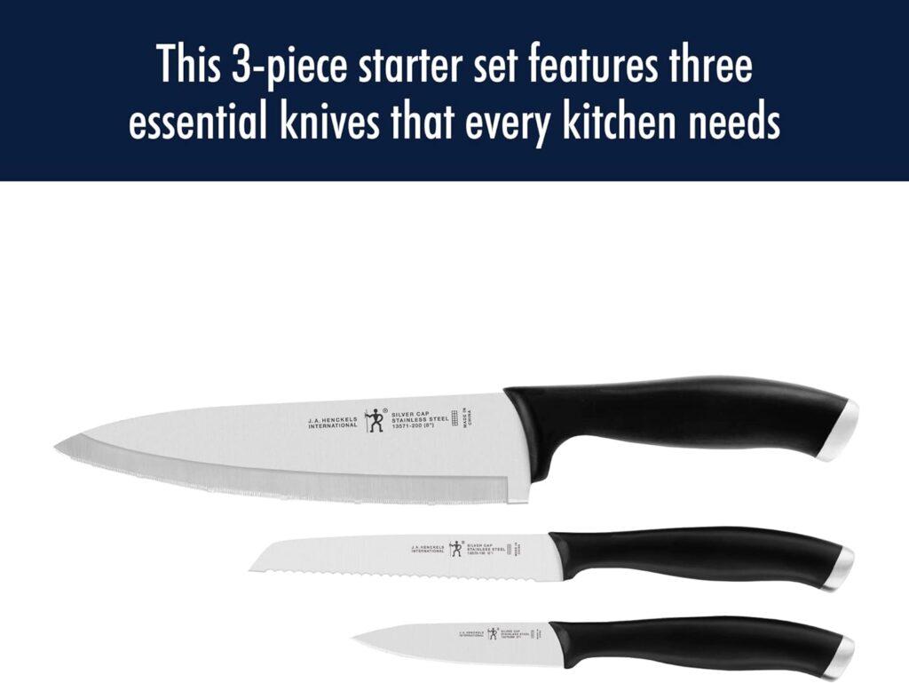 HENCKELS Forged Elite Razor-Sharp 3-Piece Kitchen Knife Set, Chef Knife, Paring Knife, Bread Knife, German Engineered Informed by 100+ Years of Mastery