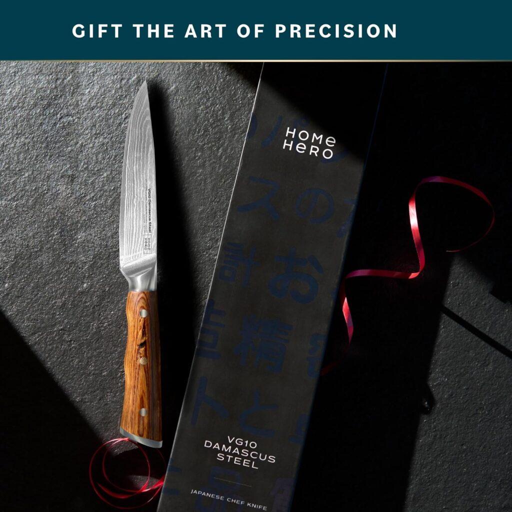 Home Hero 2 Pcs Japanese Utility Knife with Sheath - VG10 Damascus Steel Knife - 67 Layers Full Tang Elite Damascus Knife - Japanese Knife, Sushi Knife, Vegetable Knife (Utility Knife - 5 Inch)