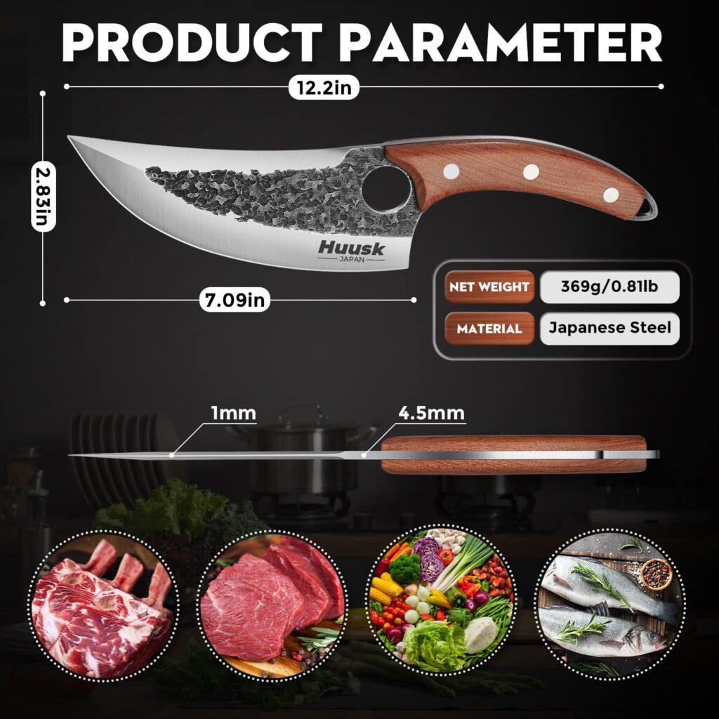 Huusk Knife Japan Kitchen Upgraded Viking Knives with Sheath Hand Forged Butcher for Meat Cutting Japanese Cooking Sharp Cleaver Chef and Outdoor Camping, BBQ