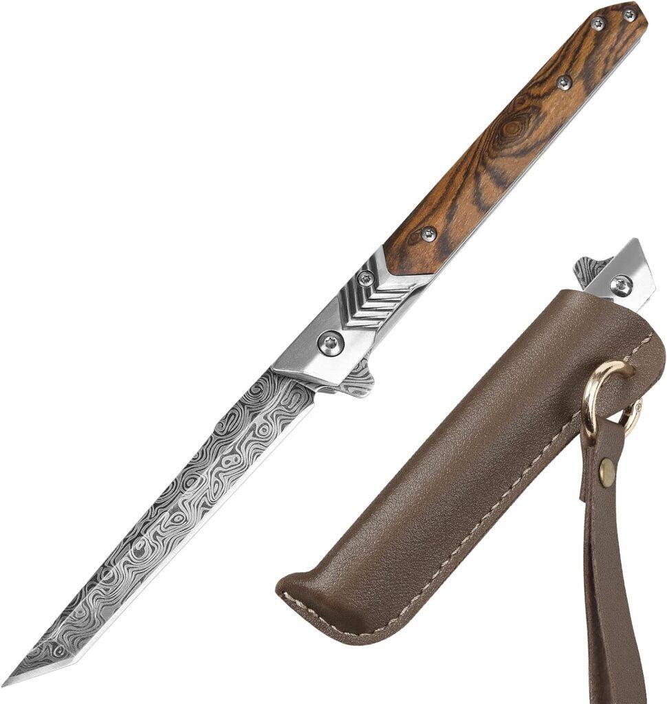 ITOKEY Pocket Knife for Men, Tanto Folding Knife with Sheath, EDC Knifes, Slim Gentlemans Knife, Cool Knives for Men Everyday Carry Outdoor