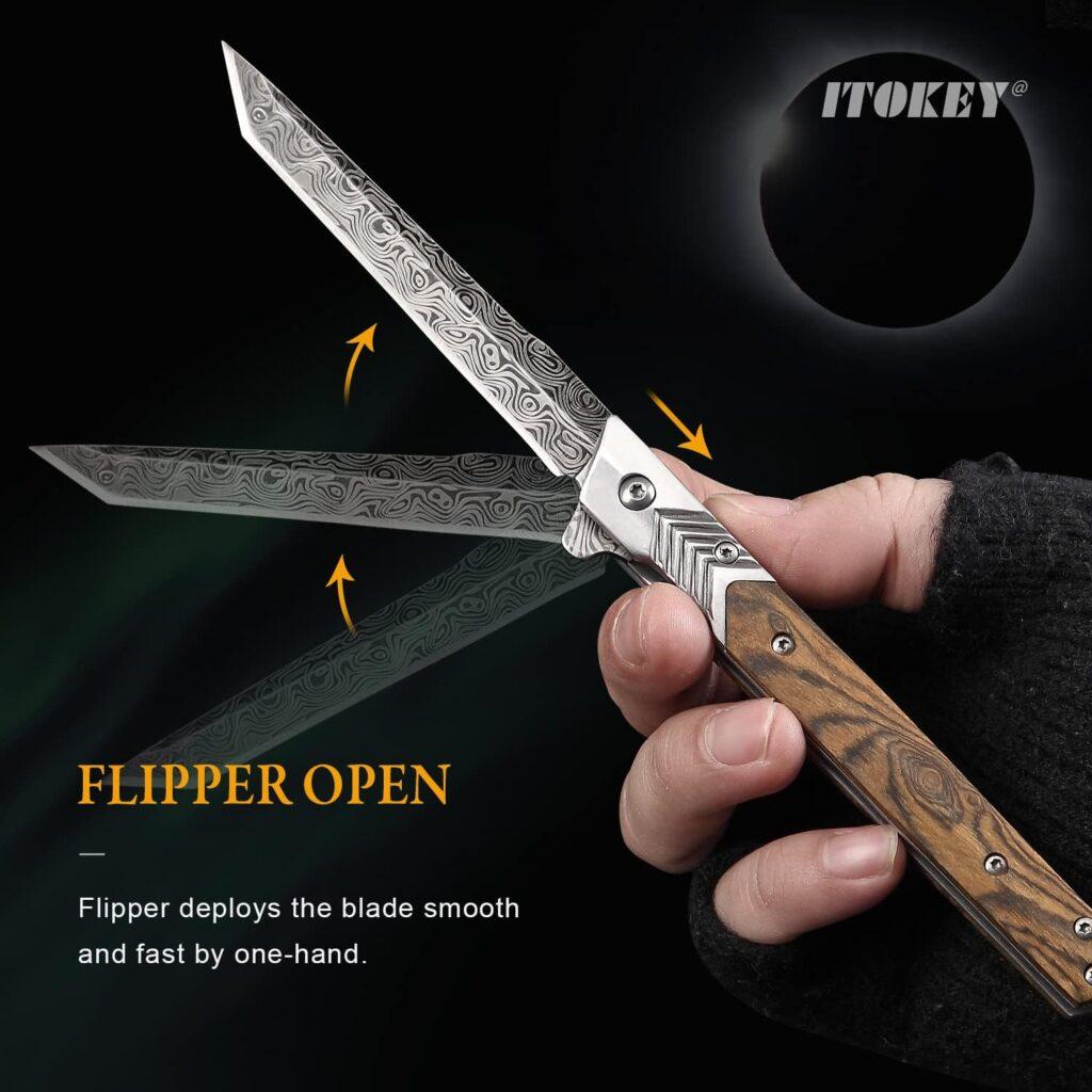 ITOKEY Pocket Knife for Men, Tanto Folding Knife with Sheath, EDC Knifes, Slim Gentlemans Knife, Cool Knives for Men Everyday Carry Outdoor