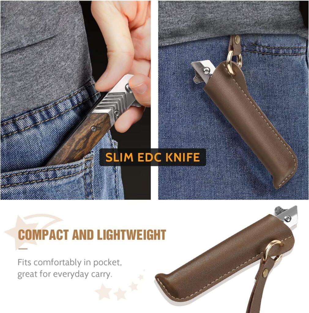 ITOKEY Pocket Knife for Men, Tanto Folding Knife with Sheath, EDC Knifes, Slim Gentlemans Knife, Cool Knives for Men Everyday Carry Outdoor