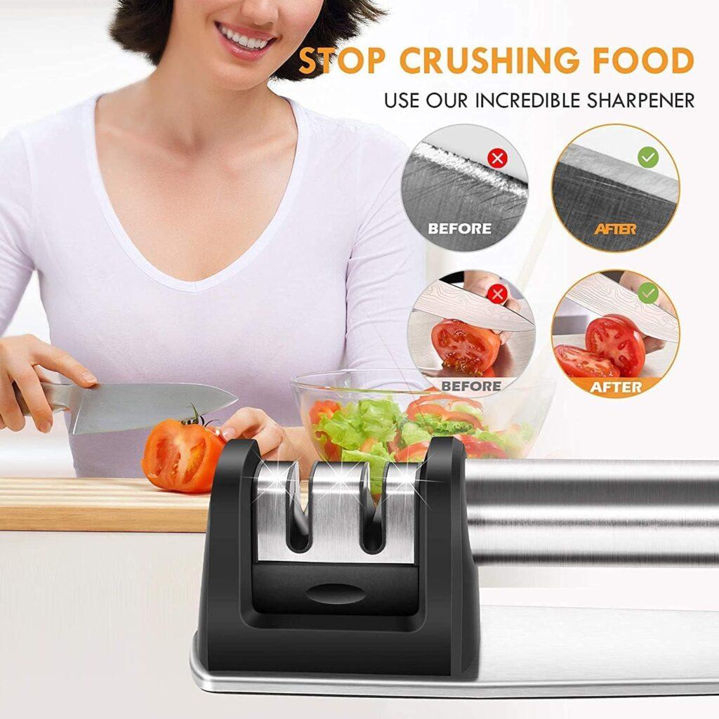 JCHOPE Knife Sharpener, Kitchen Knife Sharpeners, 2-Stage Knife Sharpeners Helps Repair, Restore, Polish Blades for Kitchen Straight Knife, Knife Sharpening Tool for Kitchen, Home, Hunting