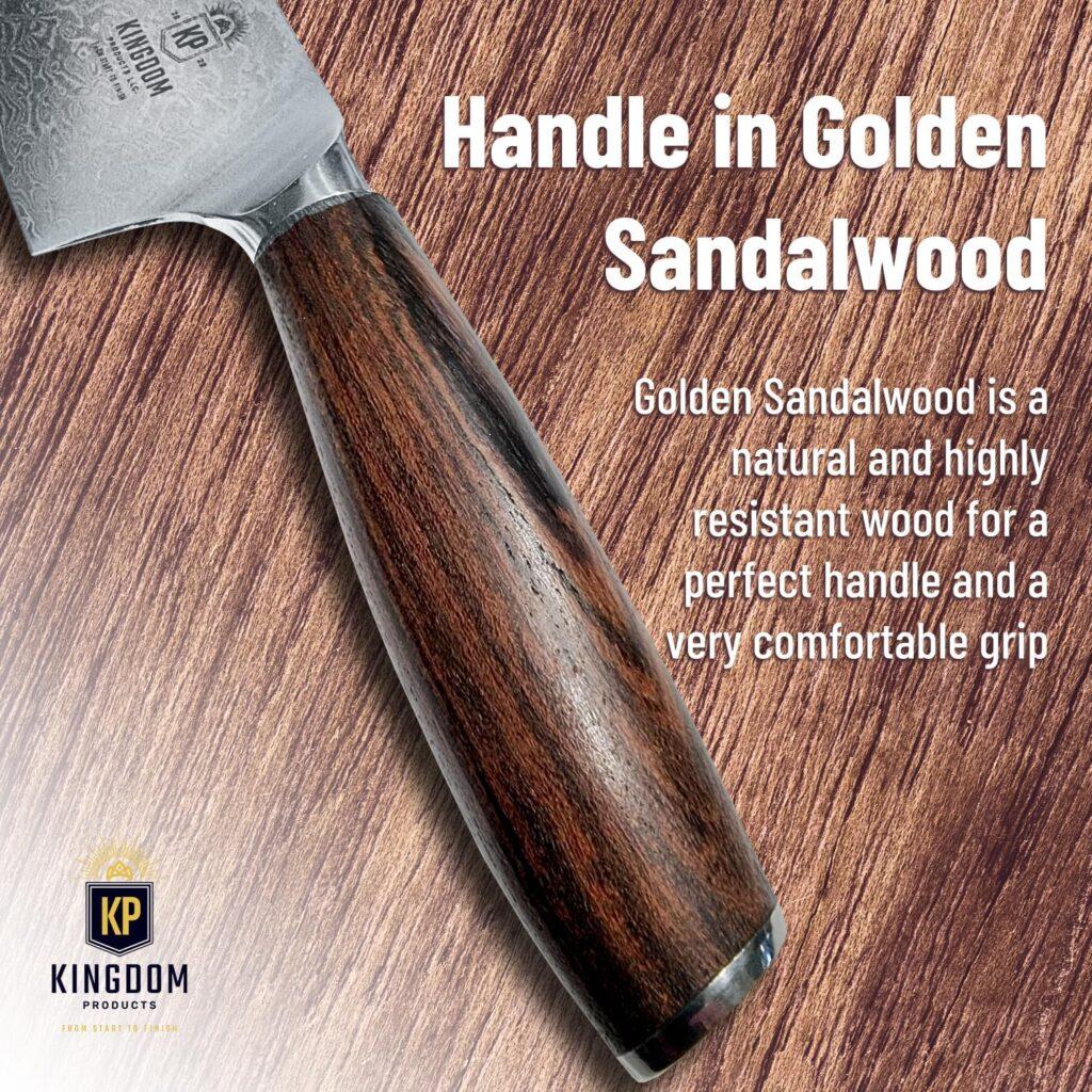 Kingdom Products Nakiri Knife - 7 Razor Sharp Vegetable Knife for Dicing, Slicing, Mincing - Multipurpose Professional Asian Nakiri Chef Knife, Carbon Damascus Steel with Gold Sandalwood Handle