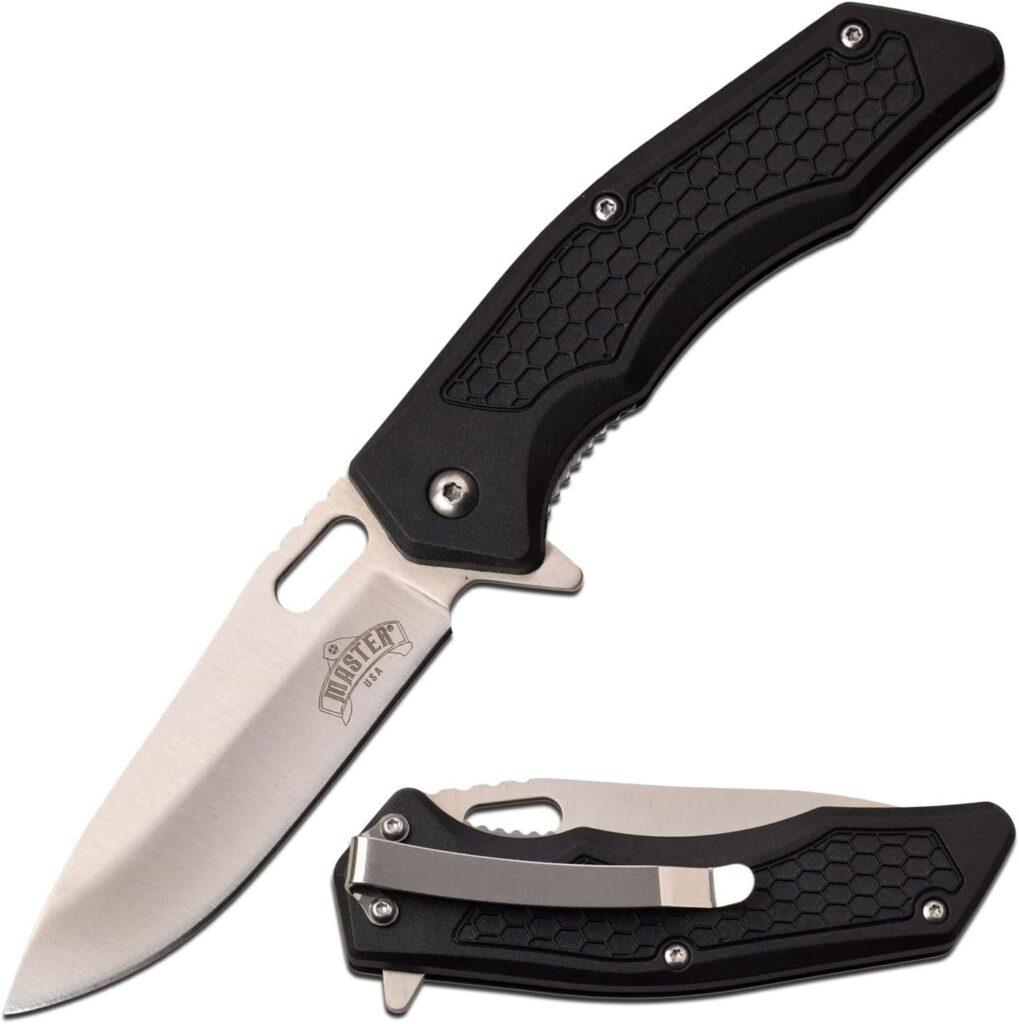 MASTER USA – Spring Assisted Open Folding Knife – Satin Finish Stainless Steel Blade, Black Injection Molded ABS Handle with Pocket Clip, Tactical, EDC, Self Defense- MU-A094S,Silver MASTER USA – Spring Assisted Open Folding Knife – Satin Finish Stainless Steel Blade, Black Injection Molded ABS Handle with Pocket Clip, Tactical, EDC, Self Defense- MU-A094S,Silver