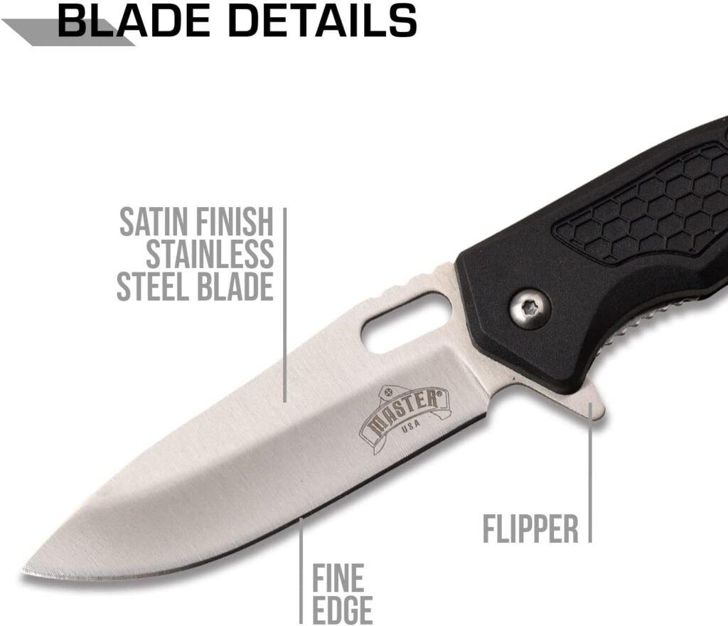 MASTER USA – Spring Assisted Open Folding Knife – Satin Finish Stainless Steel Blade, Black Injection Molded ABS Handle with Pocket Clip, Tactical, EDC, Self Defense- MU-A094S,Silver MASTER USA – Spring Assisted Open Folding Knife – Satin Finish Stainless Steel Blade, Black Injection Molded ABS Handle with Pocket Clip, Tactical, EDC, Self Defense- MU-A094S,Silver