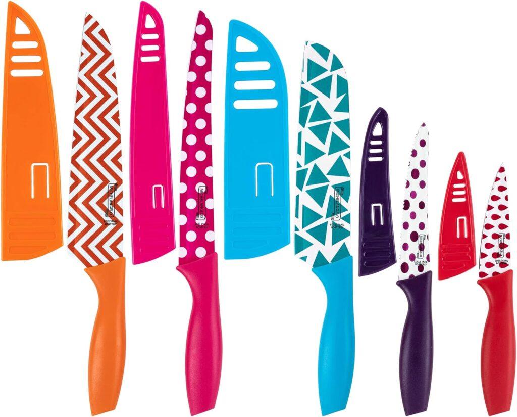 MICHELANGELO Kitchen Knife Set 10 Piece, Rainbow Knife Set for Kitchen 5 Knives and 5 Knife Covers, High Carbon Stainless Steel Kitchen Knives Set MICHELANGELO Kitchen Knife Set 10 Piece, Rainbow Knife Set for Kitchen 5 Knives and 5 Knife Covers, High Carbon Stainless Steel Kitchen Knives Set