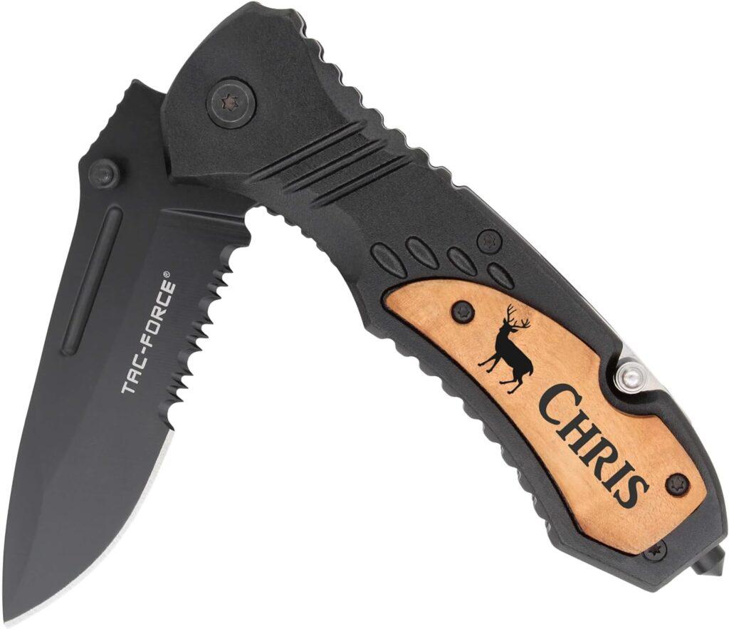 Palmetto Wood Shop Engraved Pocket Knife, Gifts For Men, Stainless Steel 3.25 Blade, 30 Optional Icons, Groomsmen Gifts, Personalized Knife for Everyday Carry, Camping