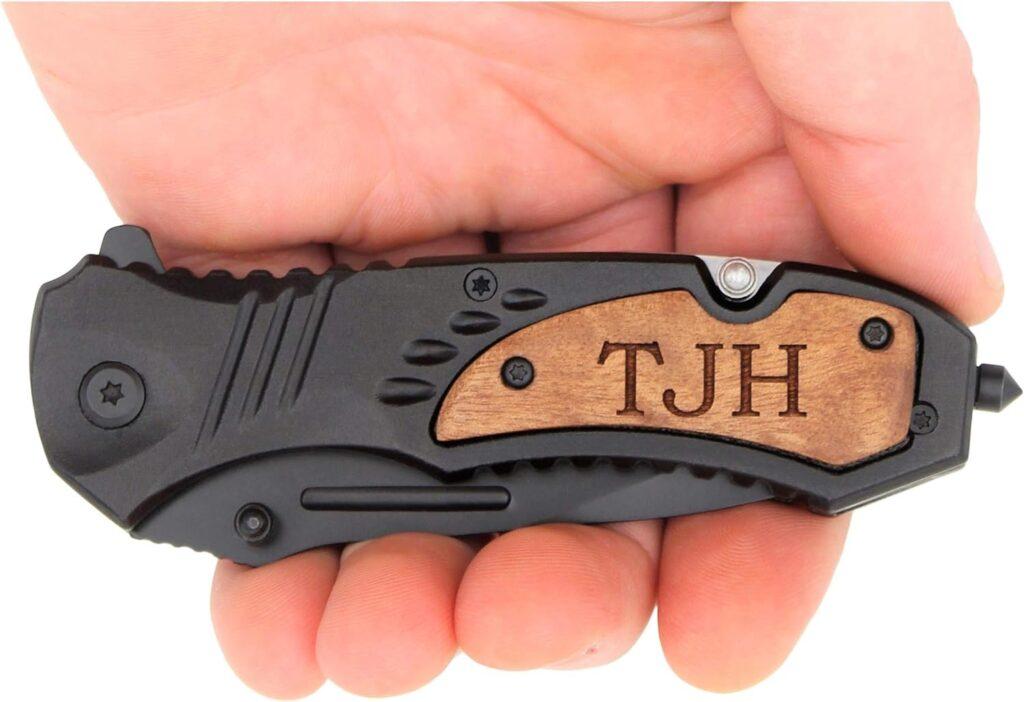 Palmetto Wood Shop Engraved Pocket Knife, Gifts For Men, Stainless Steel 3.25 Blade, 30 Optional Icons, Groomsmen Gifts, Personalized Knife for Everyday Carry, Camping