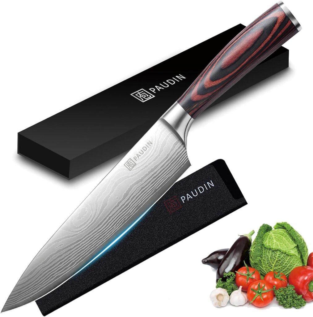 PAUDIN Chef Knife with Sheath- Pro Kitchen Knife 8 Inch Chefs Knives with High Carbon Stainless Steel, Sharp Knife with Ergonomic Handle for Home Kitchen Restaurant PAUDIN Chef Knife with Sheath- Pro Kitchen Knife 8 Inch Chefs Knives with High Carbon Stainless Steel, Sharp Knife with Ergonomic Handle for Home Kitchen Restaurant