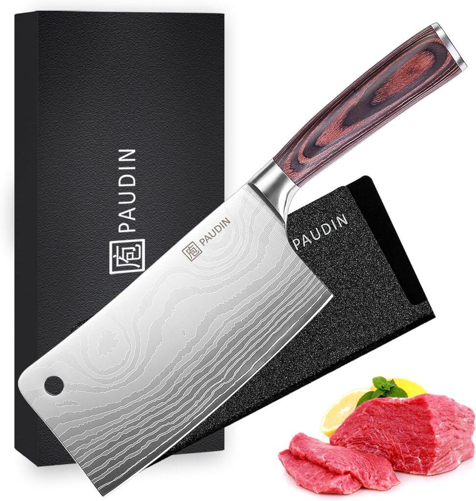 PAUDIN Nakiri Knife - 7 Razor Sharp Meat Cleaver and Vegetable Kitchen Knife, High Carbon Stainless Steel, Multipurpose Asian Chef Knife for Home and Kitchen with Ergonomic Handle
