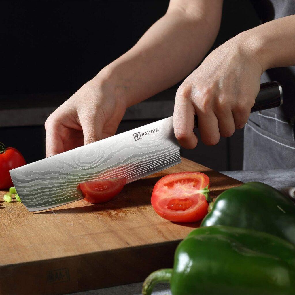 PAUDIN Nakiri Knife - 7 Razor Sharp Meat Cleaver and Vegetable Kitchen Knife, High Carbon Stainless Steel, Multipurpose Asian Chef Knife for Home and Kitchen with Ergonomic Handle