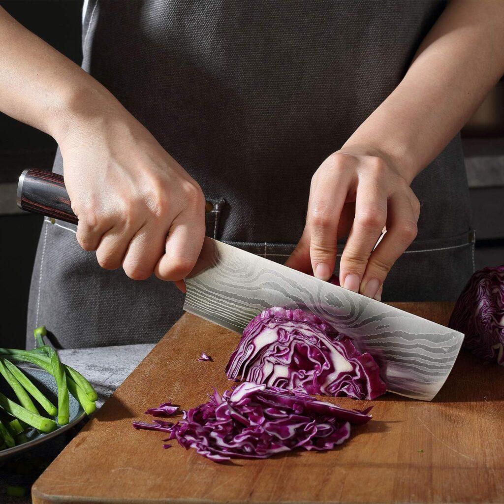 PAUDIN Nakiri Knife - 7 Razor Sharp Meat Cleaver and Vegetable Kitchen Knife, High Carbon Stainless Steel, Multipurpose Asian Chef Knife for Home and Kitchen with Ergonomic Handle