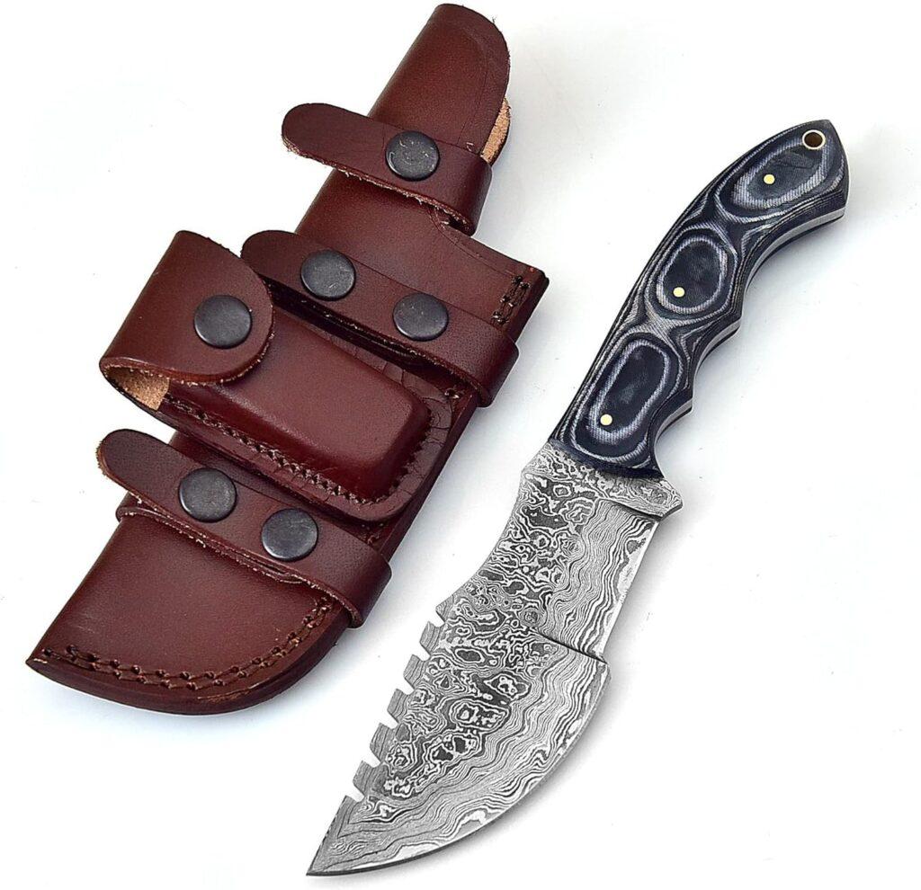 Poshland TR-1168 Custom Handmade Damascus Steel 10 Inches Tracker Knife - Perfect Grip Black Micarta Handle