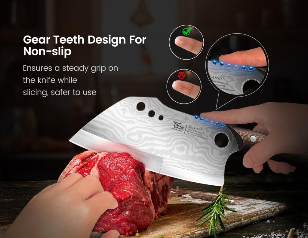SYOKAMI Steak Knives Set Of 4, 4.8 Inch High-Carbon Japanese Stainless Steel Non-serrated Meat Knife With Wood Handle, Damascus Pattern Full Tang Design, Razor-Sharp Dinner Knives With Gift Box