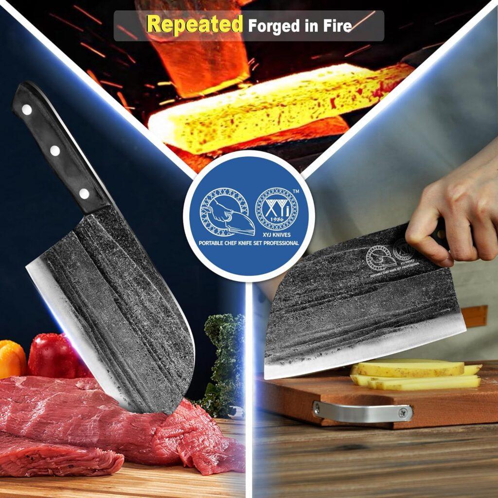XYJ Authentic Since 1986,Outstanding Ancient Forging, 7.5 Inch Full Tang, Serbian Chefs knife,Chef Meat Cleaver,Kitchen Knives,Set with Leather Sheath,Take Carrying,Butcher XYJ Authentic Since 1986,Outstanding Ancient Forging, 7.5 Inch Full Tang, Serbian Chefs knife,Chef Meat Cleaver,Kitchen Knives,Set with Leather Sheath,Take Carrying,Butcher