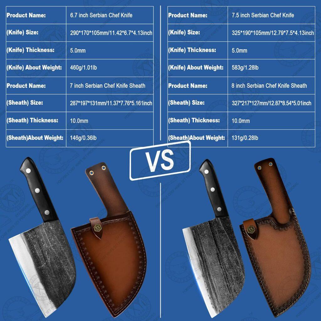 XYJ Authentic Since 1986,Outstanding Ancient Forging,6.7 Inch Full Tang,Serbian Chefs knife,Chef Meat Cleaver,Kitchen Knives,Set with Leather Sheath,Take Carrying,Butcher