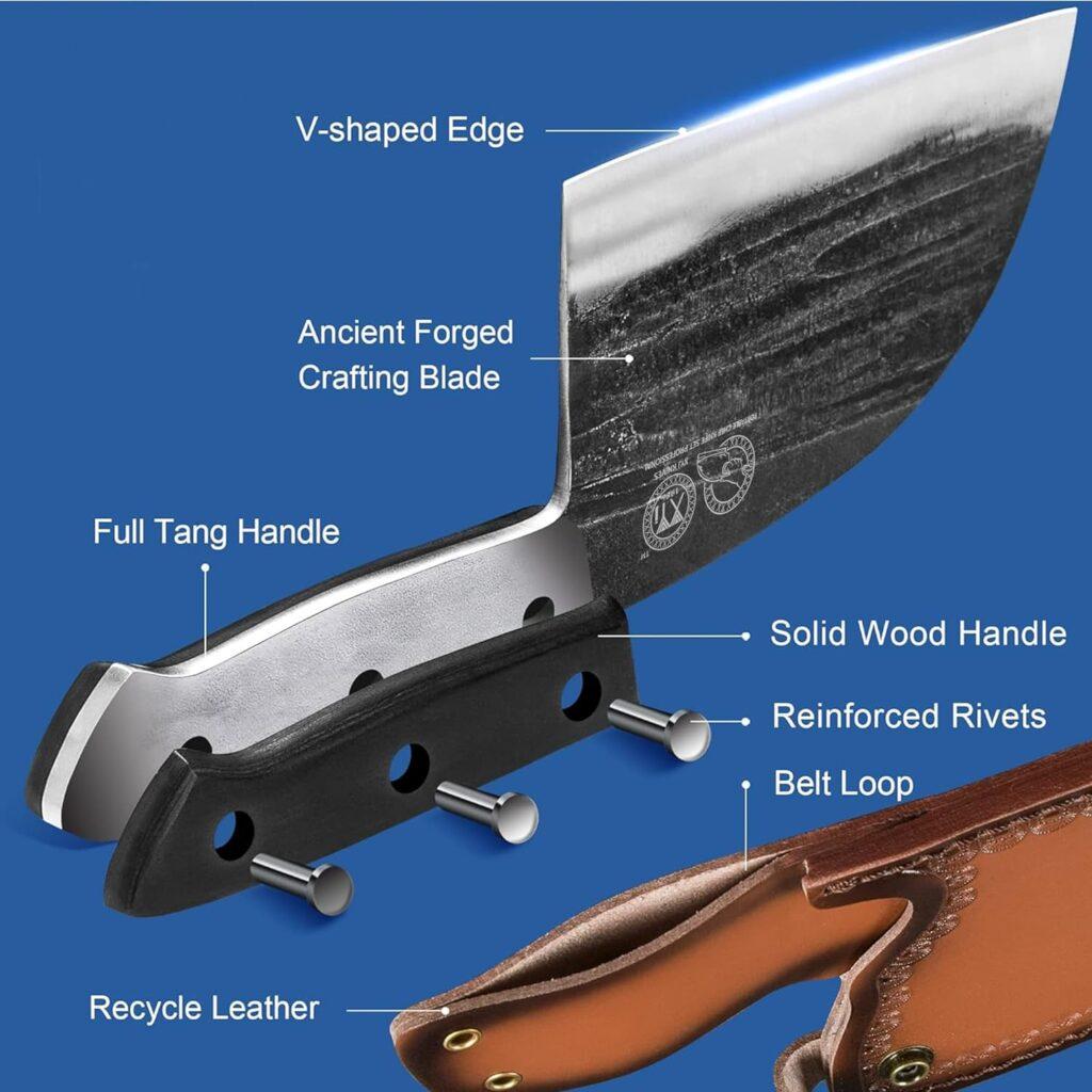 XYJ Authentic Since 1986,Outstanding Ancient Forging,6.7 Inch Full Tang,Serbian Chefs knife,Chef Meat Cleaver,Kitchen Knives,Set with Leather Sheath,Take Carrying,Butcher