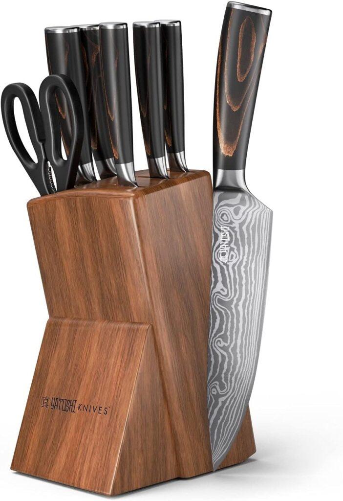 Yatoshi 6 Piece Block Set - Pro Kitchen Knife Set Ultra Sharp High Carbon Steel with Ergonomic Handle Yatoshi 6 Piece Block Set - Pro Kitchen Knife Set Ultra Sharp High Carbon Steel with Ergonomic Handle